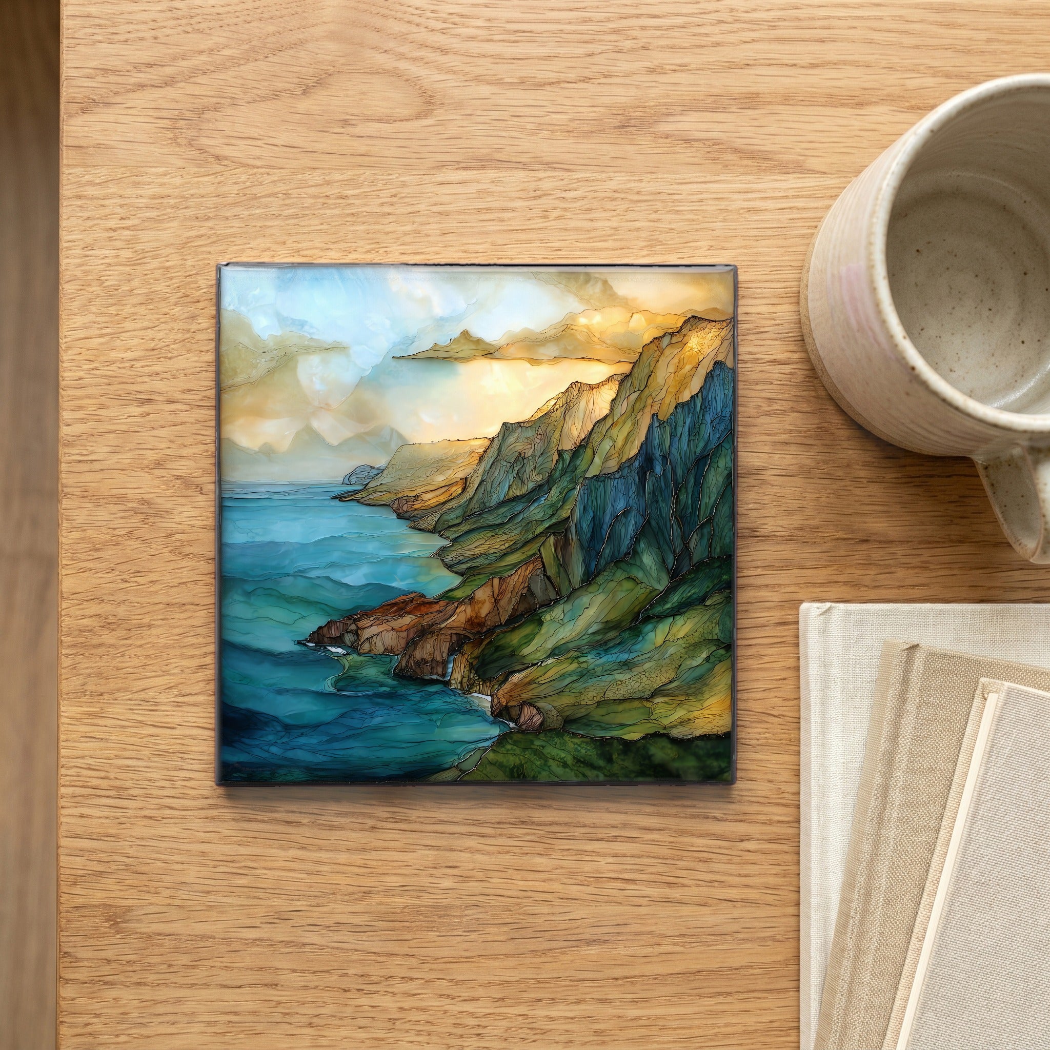 Na Pali Aerial Kauai Ceramic Art Tile — scale