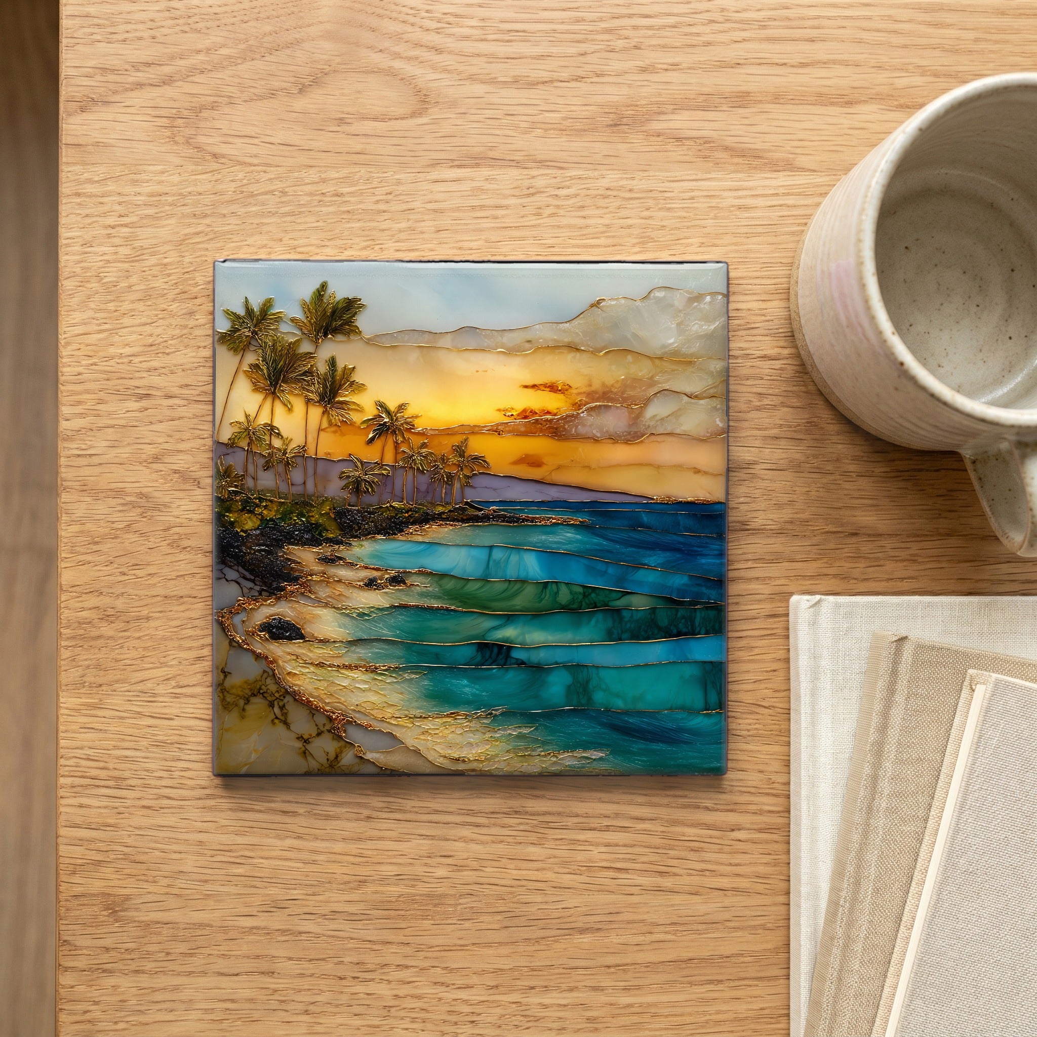 Kaanapali Black Rock Maui Ceramic Art Tile — scale