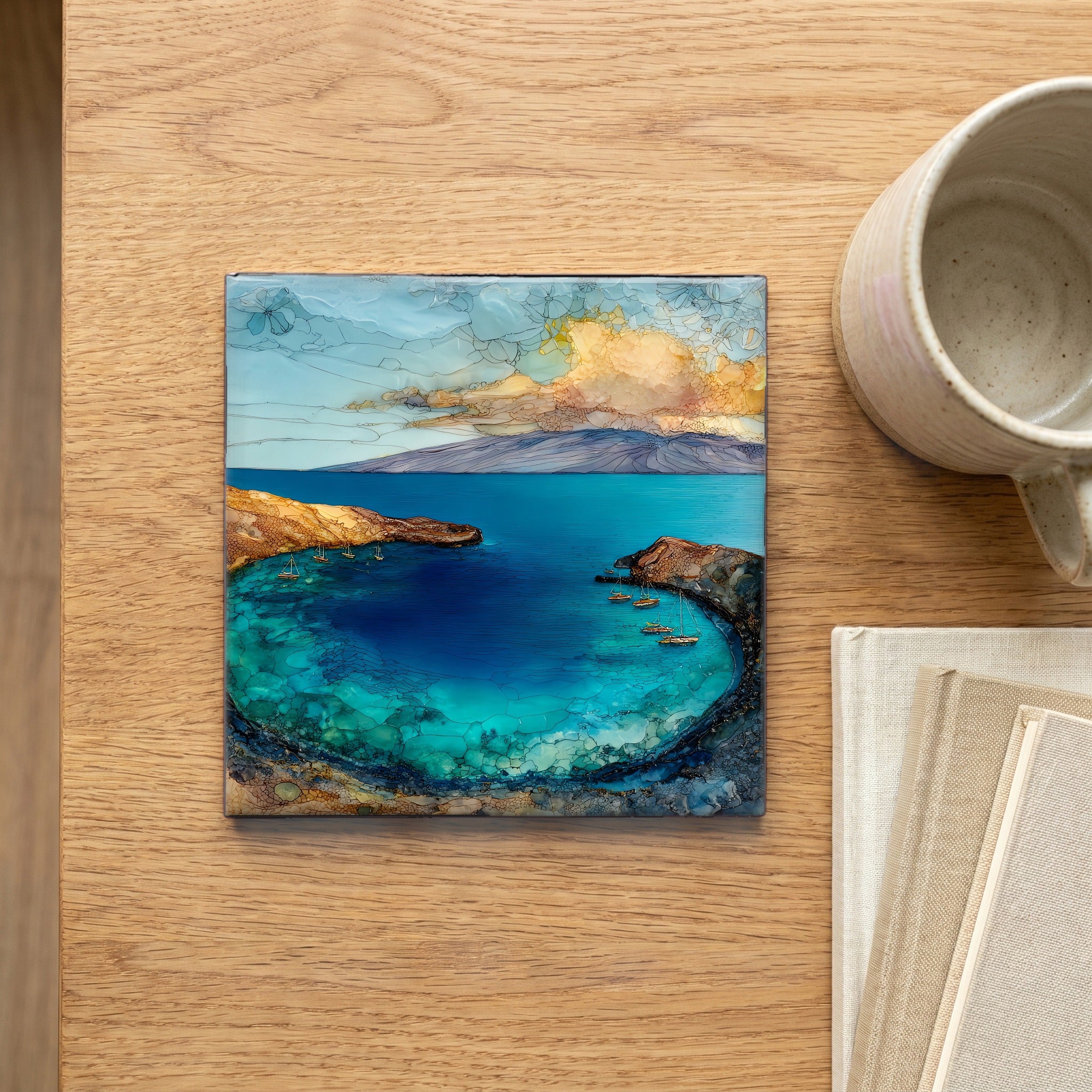 Molokini Crater Maui Ceramic Art Tile — scale