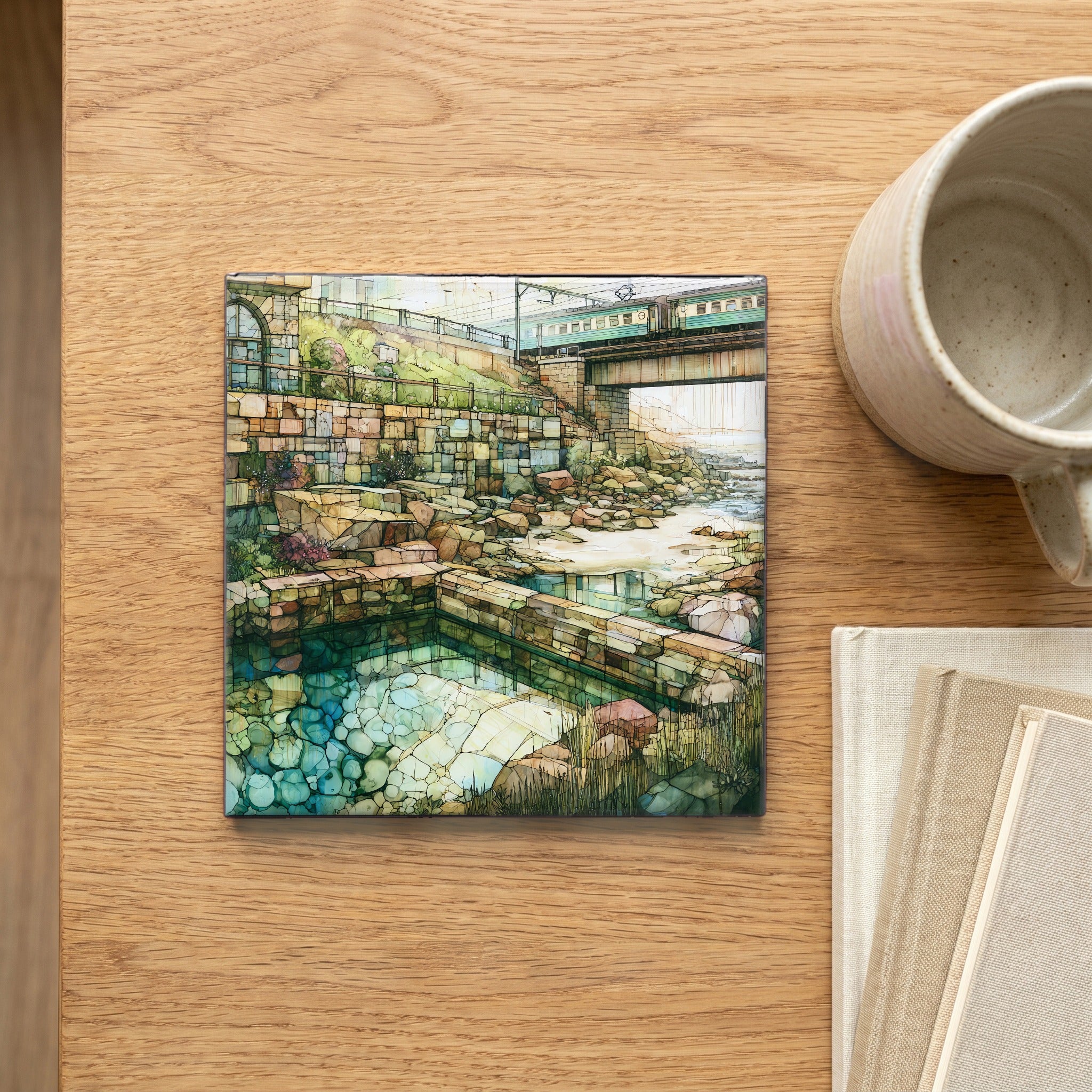 a stone tidal pool below a — scale