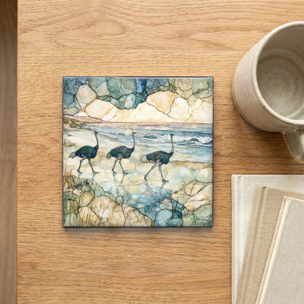 ostriches walking near the — scale