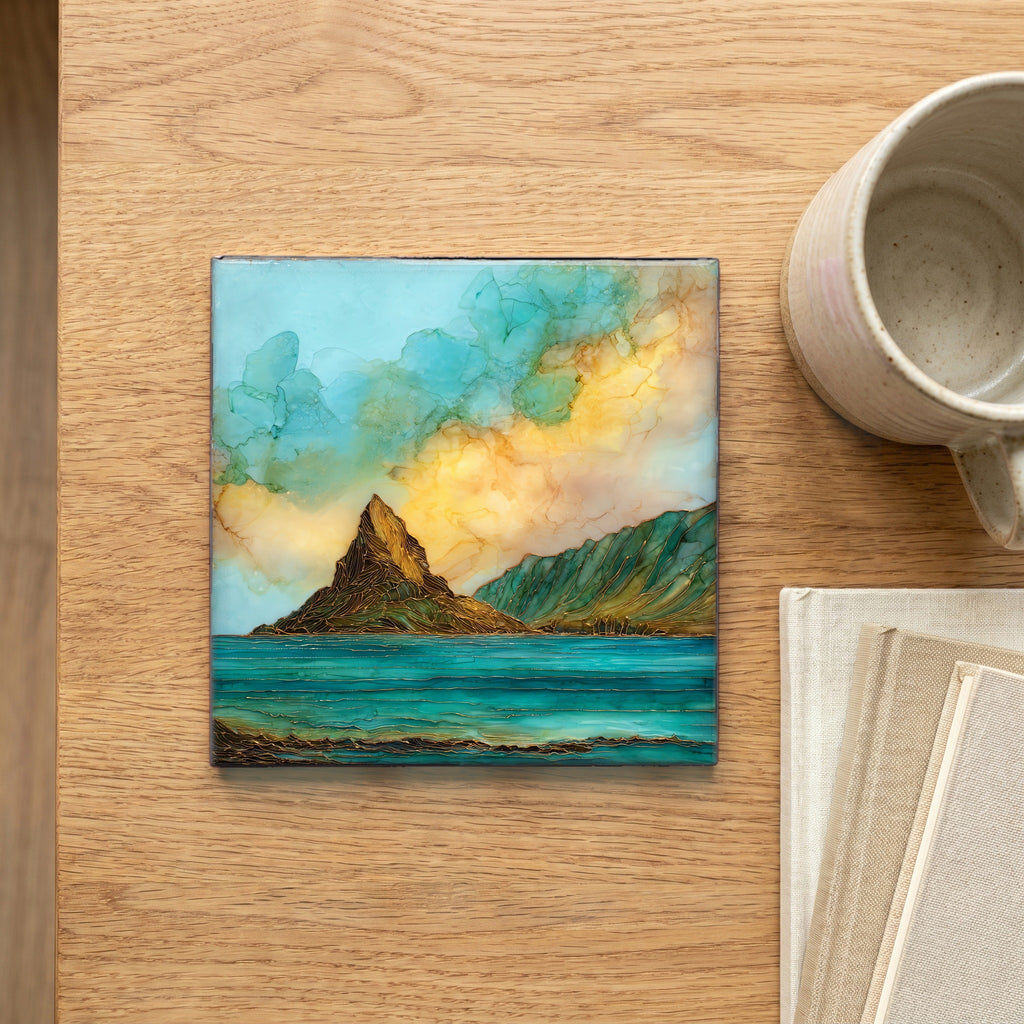 Mokolii Chinamans Hat Oahu Ceramic Art Tile — scale