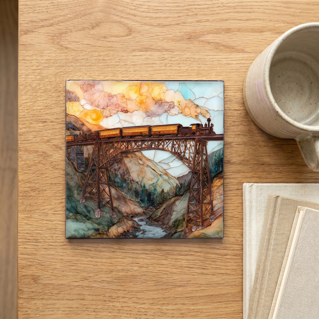 Georgetown Loop steam train Front Range Ceramic Art Tile — scale