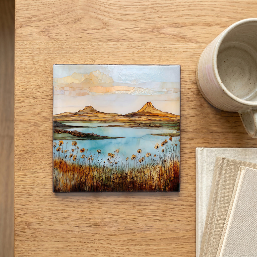 Two Buttes reservoir Ceramic Art Tile — scale