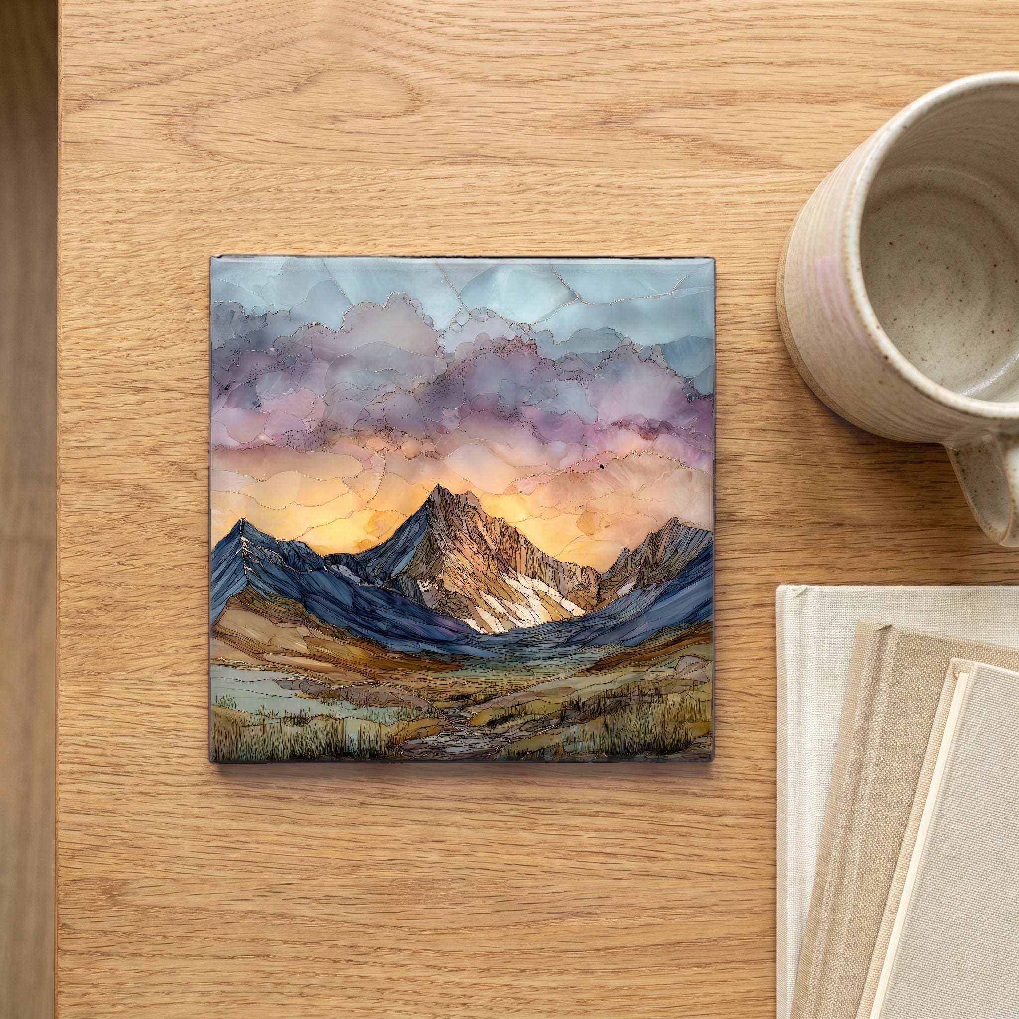 Mount Bierstadt at sunrise Front Range Ceramic Art Tile — scale