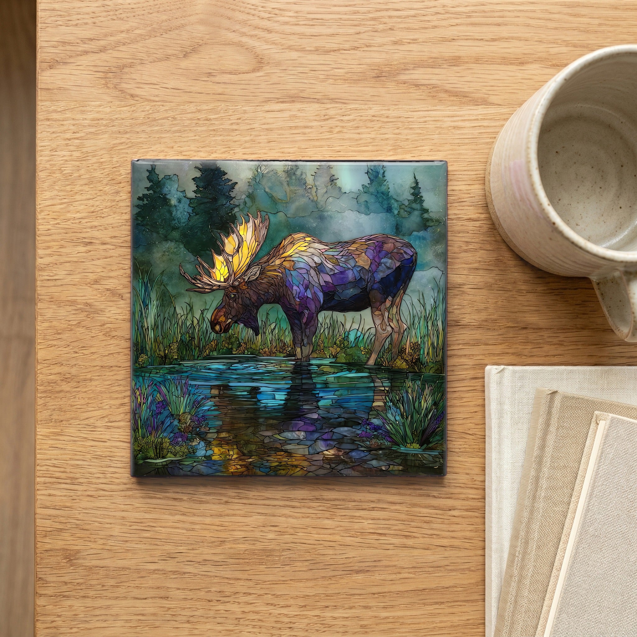 a bull moose knee-deep — scale