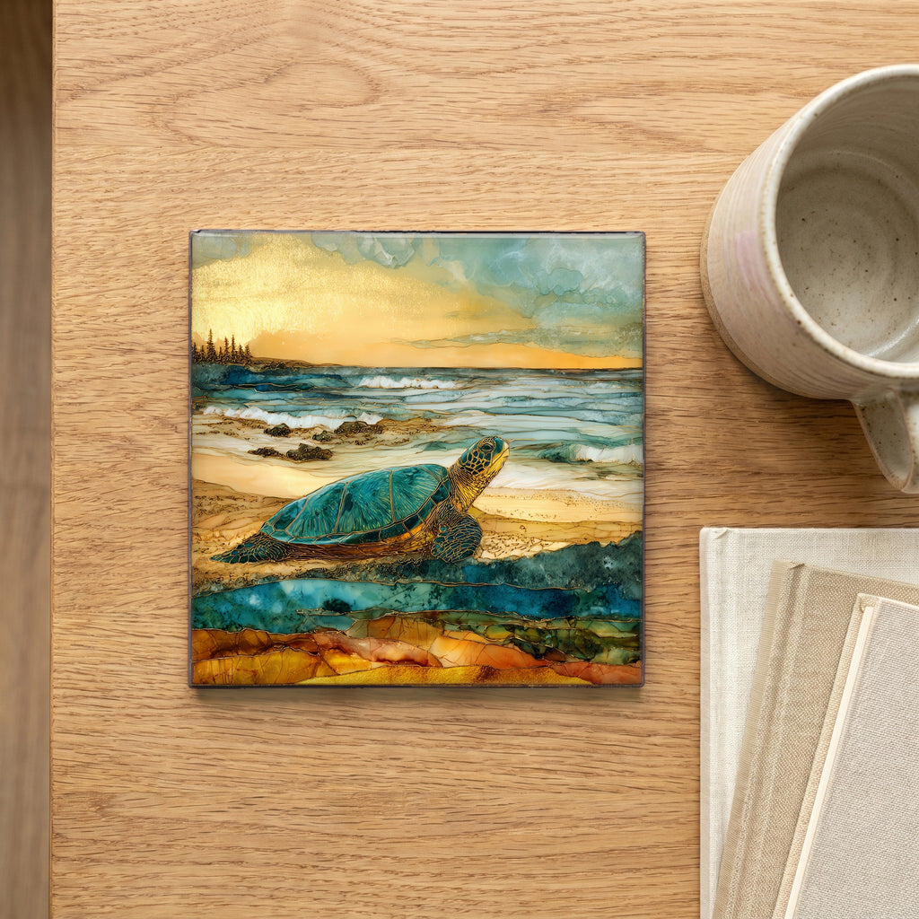 Laniakea Turtle Beach Oahu Ceramic Art Tile — scale