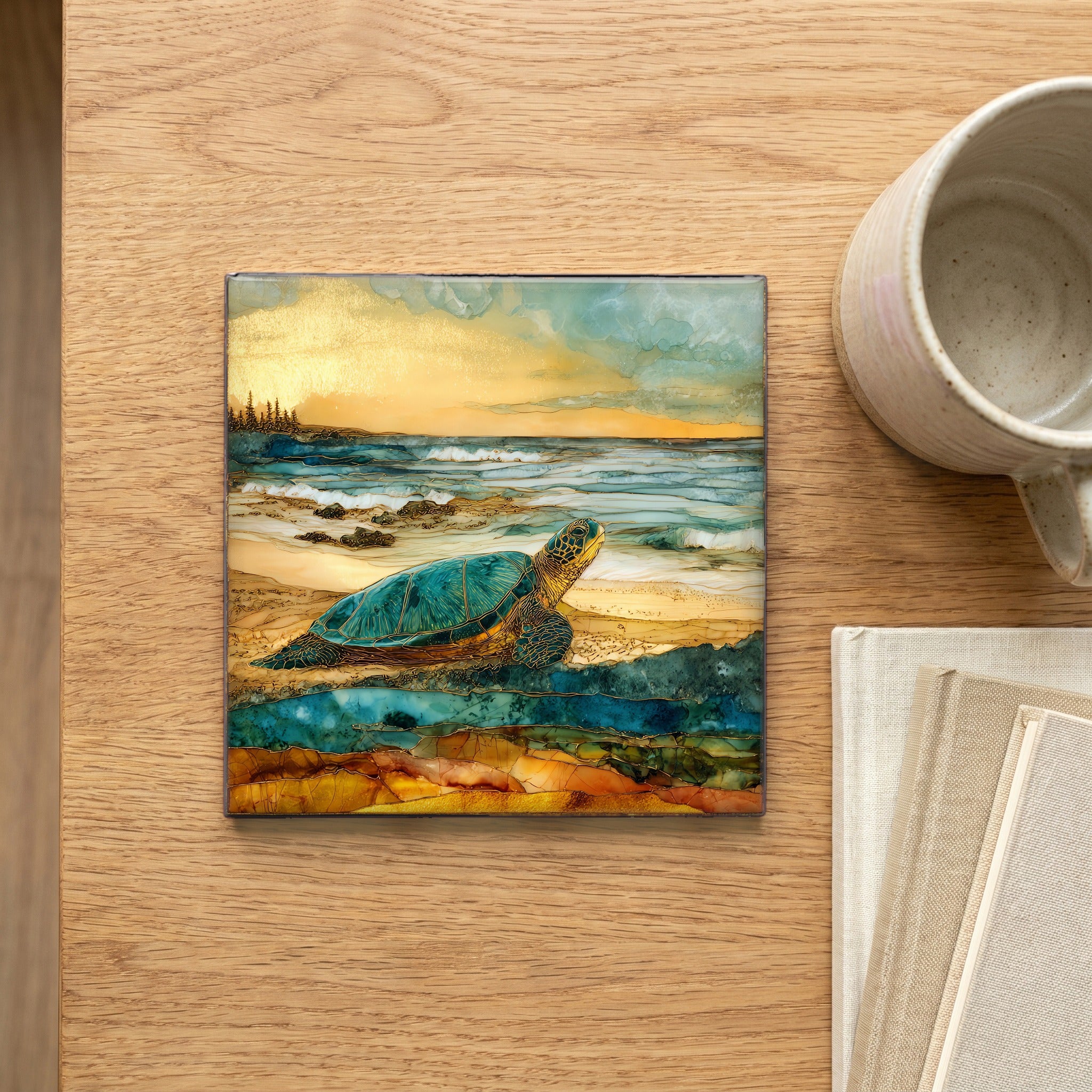 Laniakea Turtle Beach Oahu Ceramic Art Tile — scale