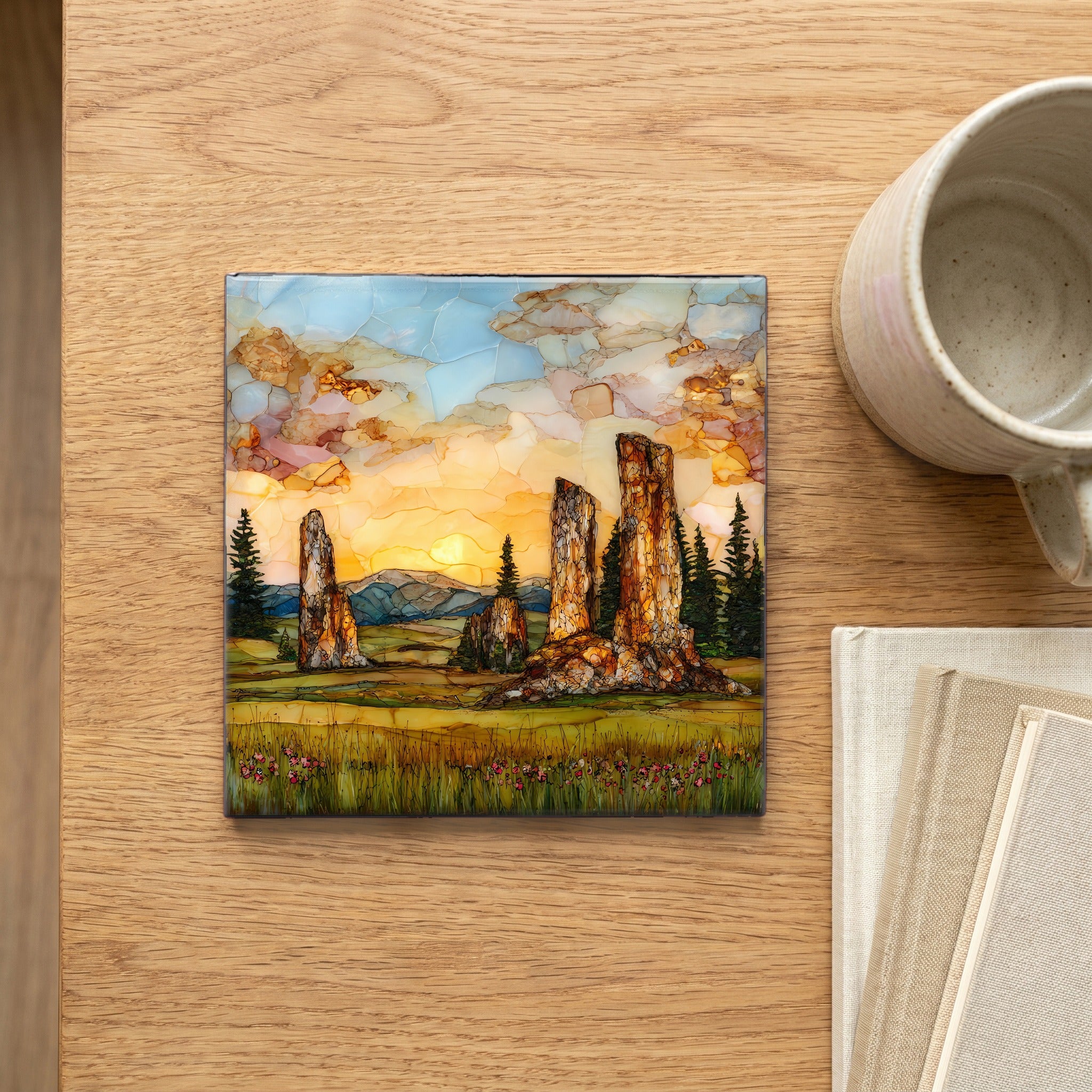 Florissant petrified stumps Front Range Ceramic Art Tile — scale