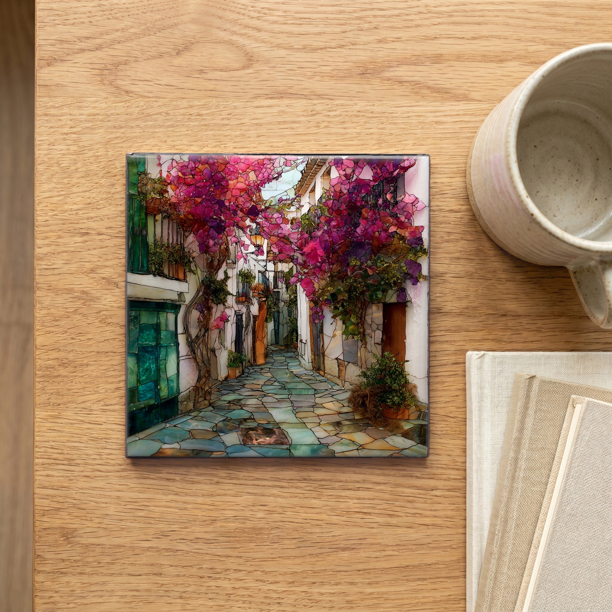 Sitges Old Town Narrow Whitewashed Lanes Cascading Bougainvillea — scale