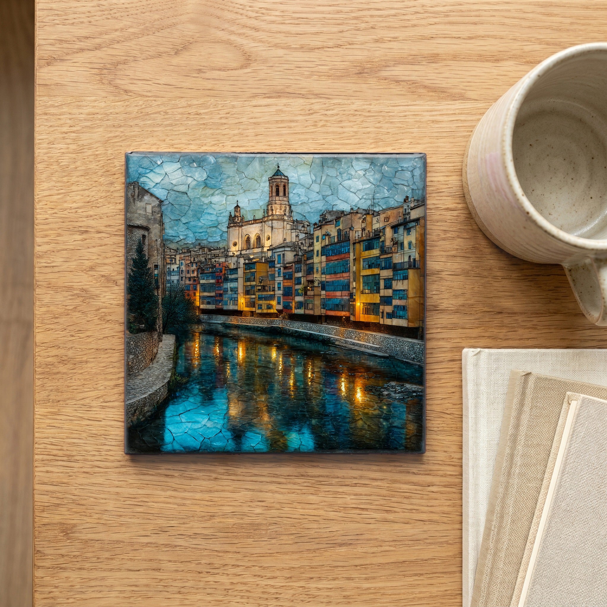 Girona Old Town colored riverfront — scale