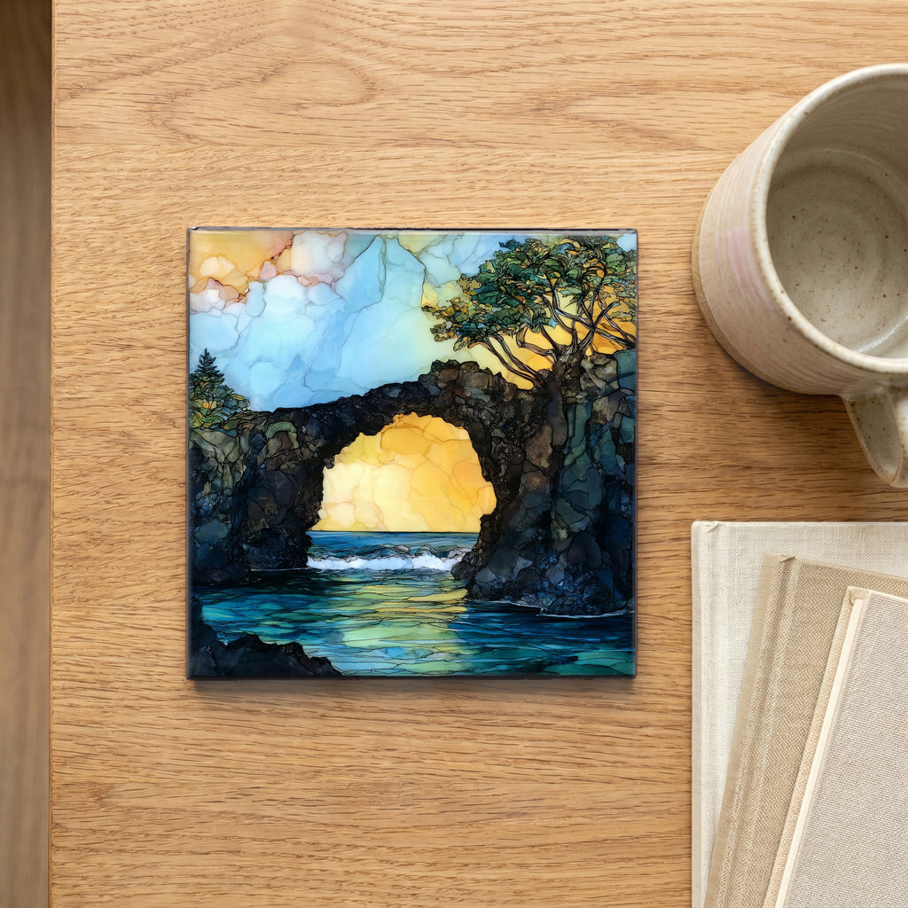 Pailoa Sea Arch Maui Ceramic Art Tile — scale