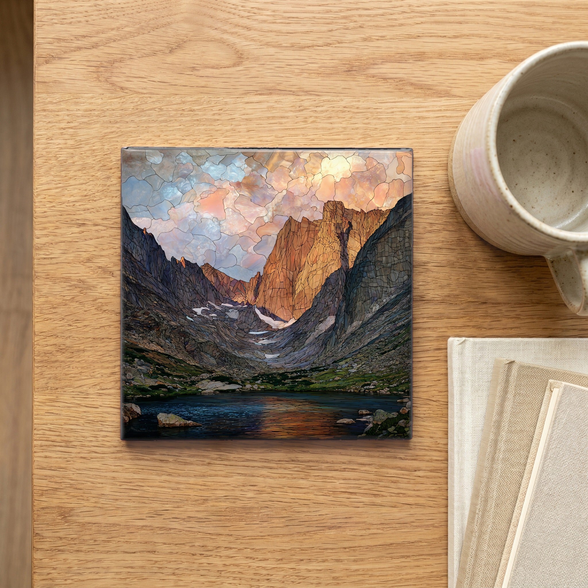 Longs Peak Diamond face Rocky Mountain National Park Ceramic Art Tile — scale