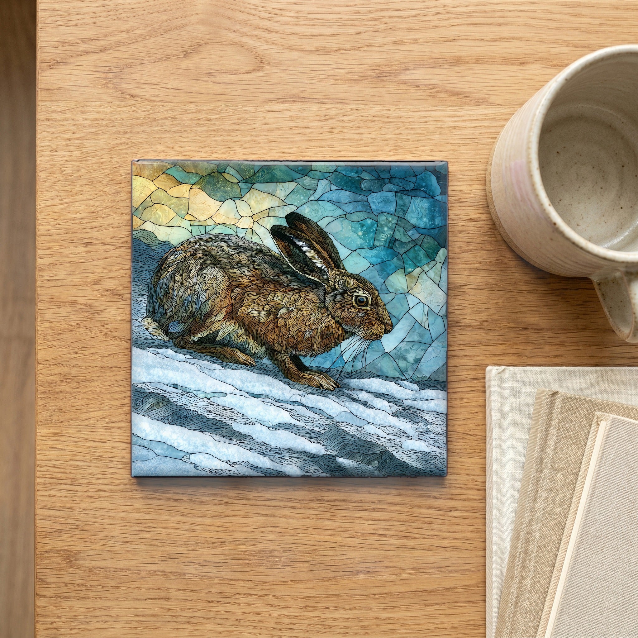 a snowshoe hare crouched — scale