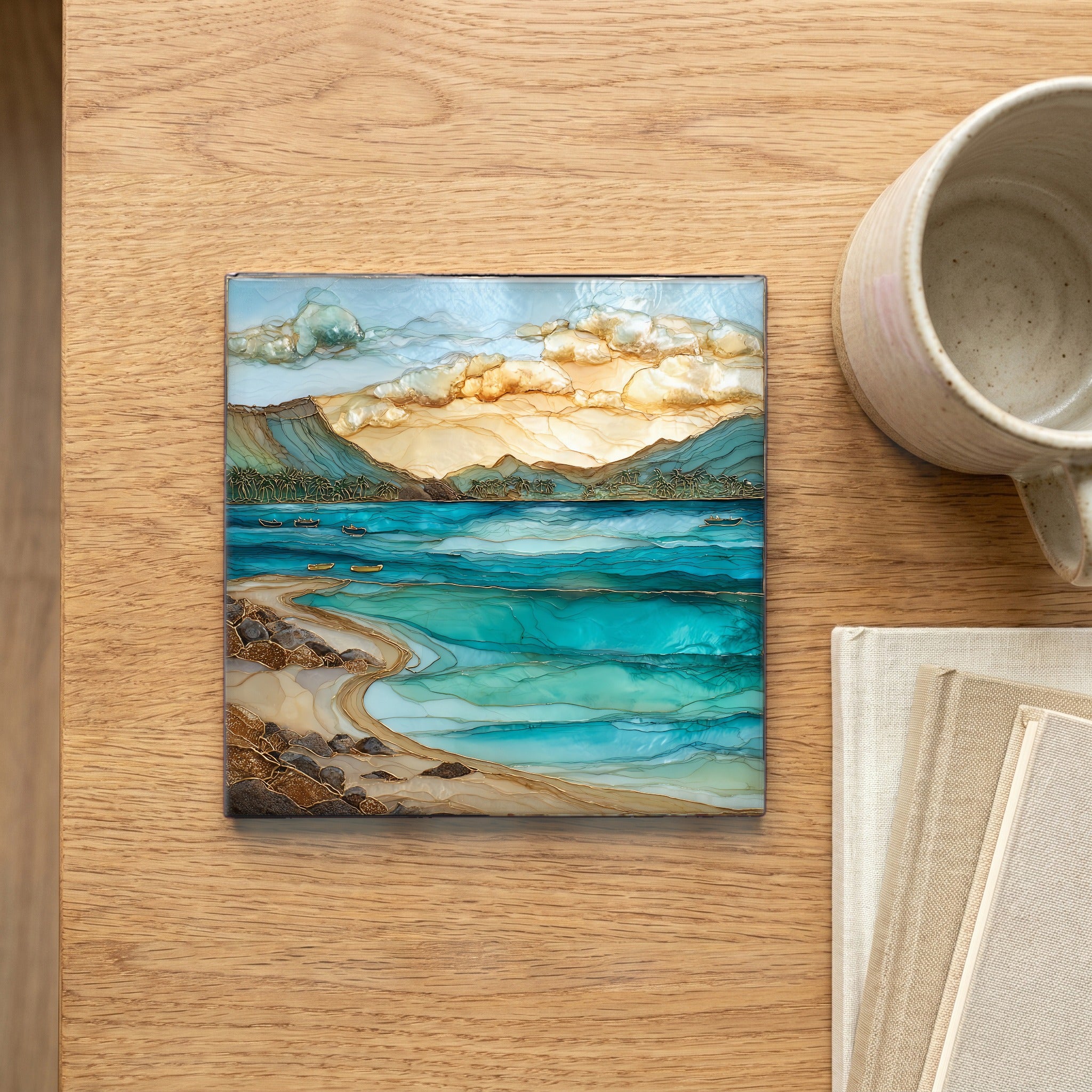 Kailua Beach Oahu Ceramic Art Tile — scale