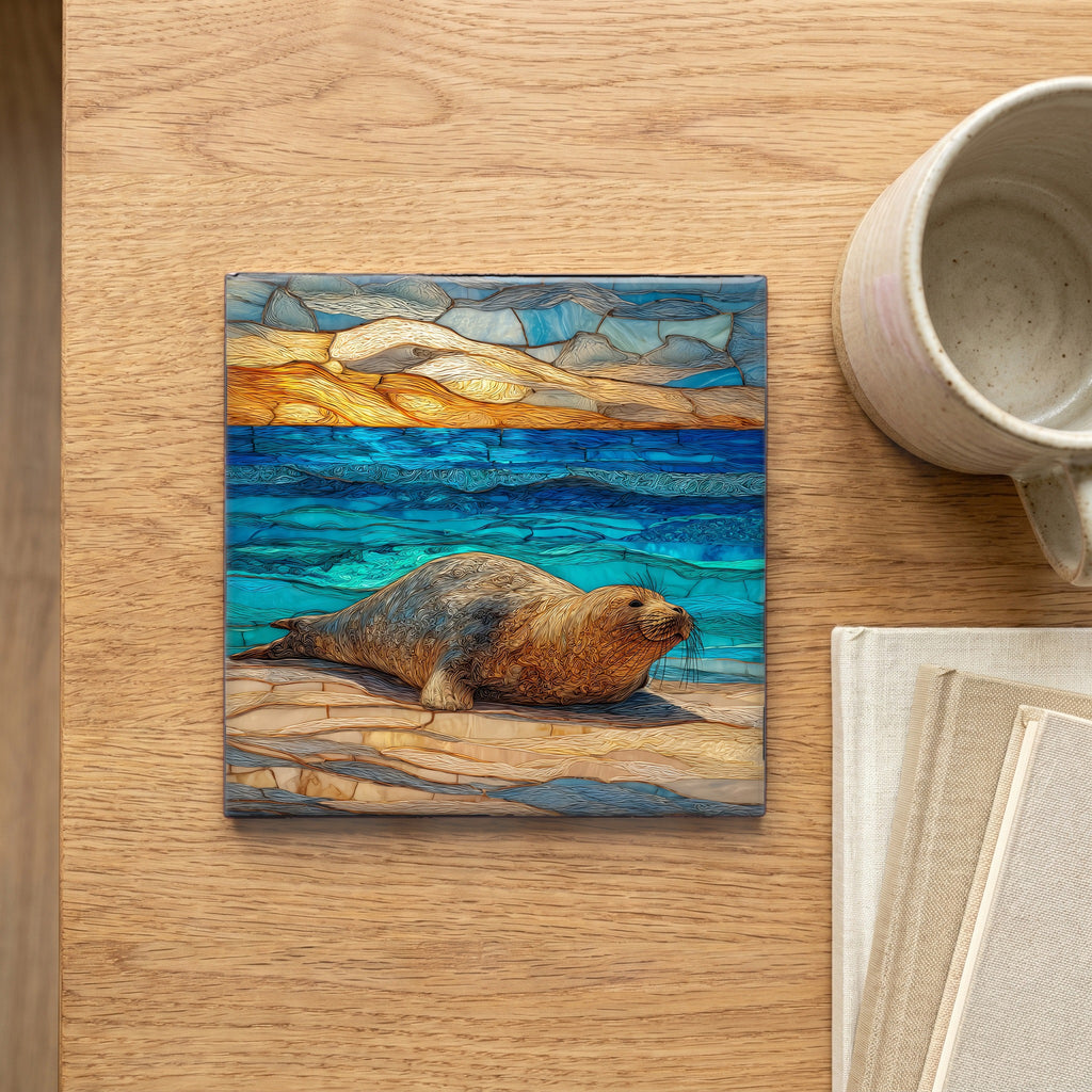Monk Seal Poipu Kauai Ceramic Art Tile — scale