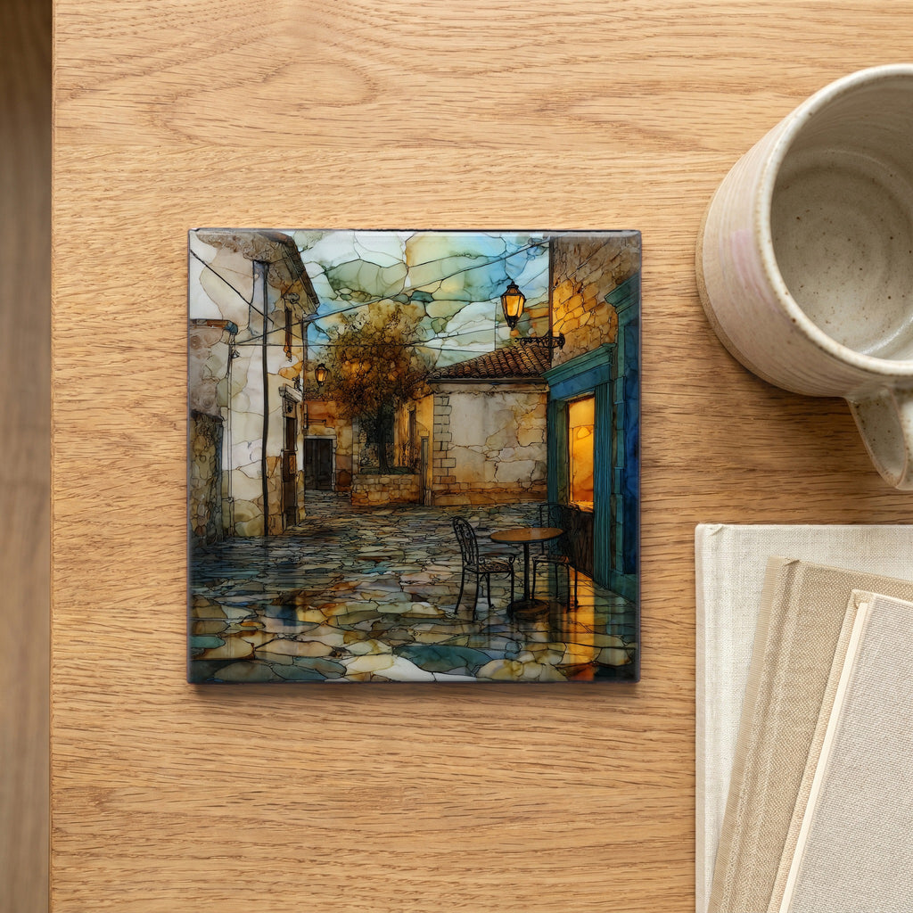 Quiet Late Afternoon Plaza a Single Empty Cafe Chair on Worn Cobblestones — scale