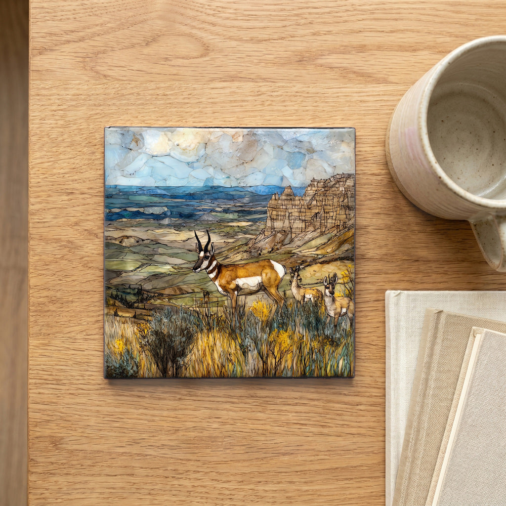 a pronghorn buck on a sage ridge — scale