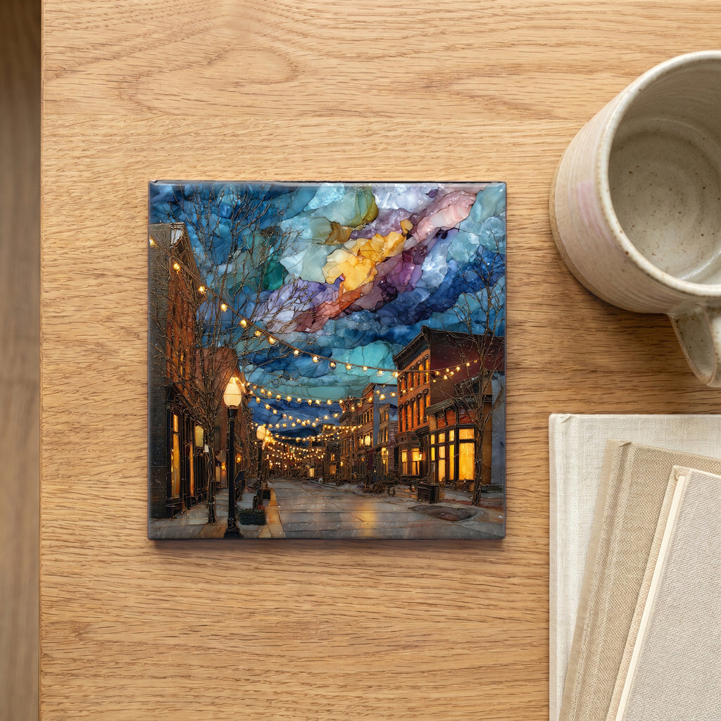 Larimer Square at twilight Denver Metro Ceramic Art Tile — scale