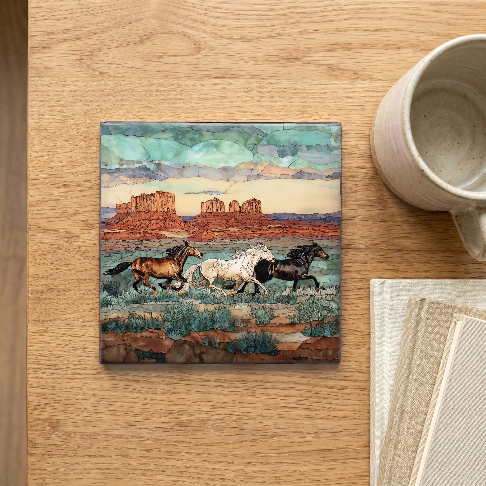 a band of wild mustangs running — scale