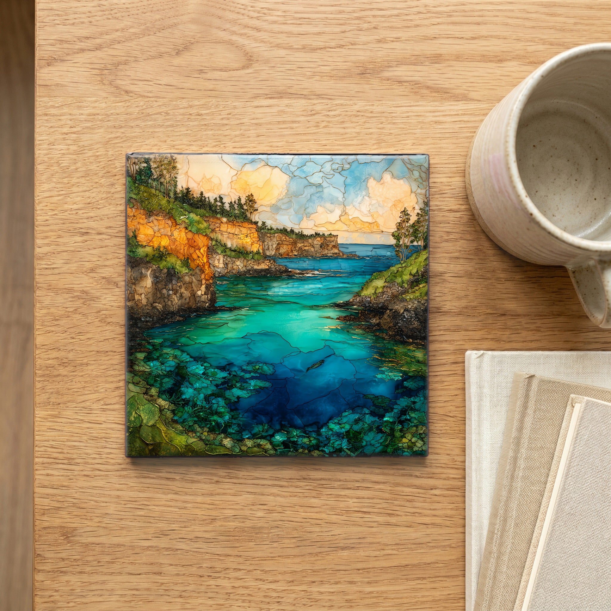 Honolua Bay Maui Ceramic Art Tile — scale