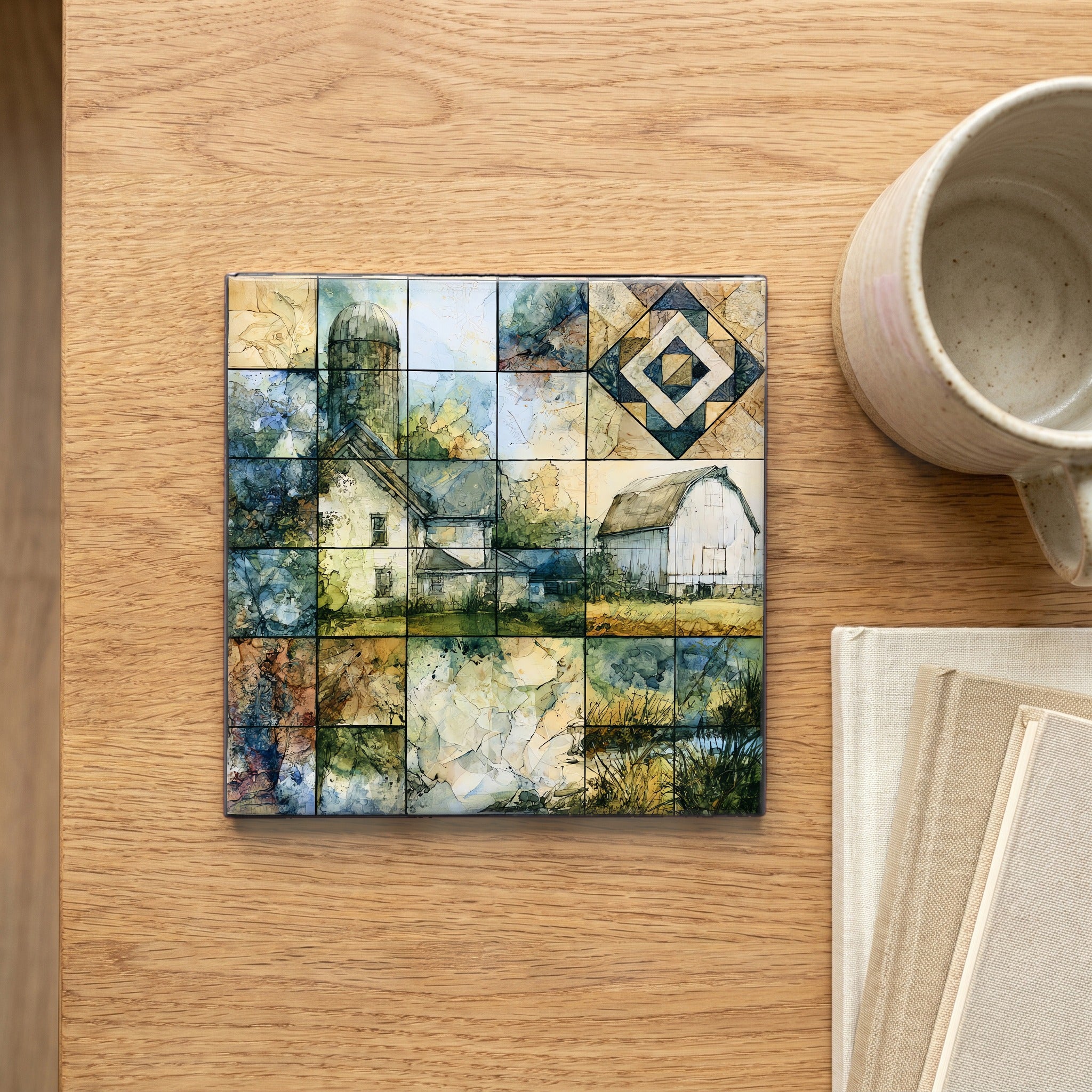 an Amish farmhouse and white barn — scale