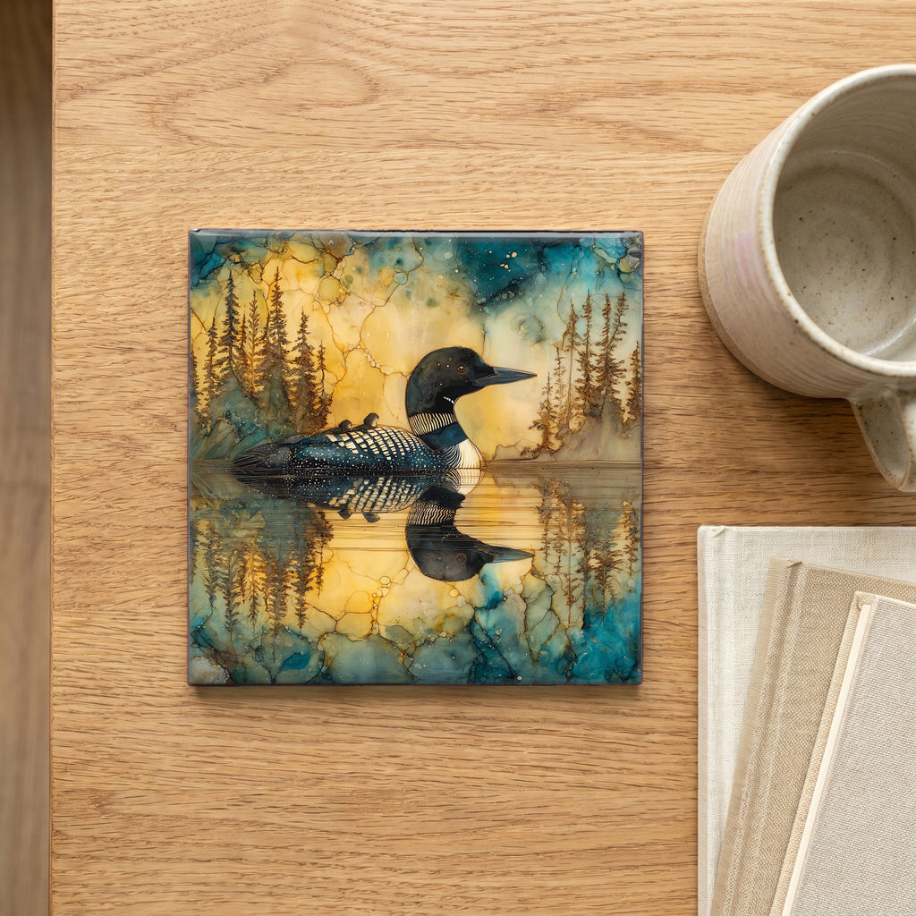 a common loon on an Adirondack — scale