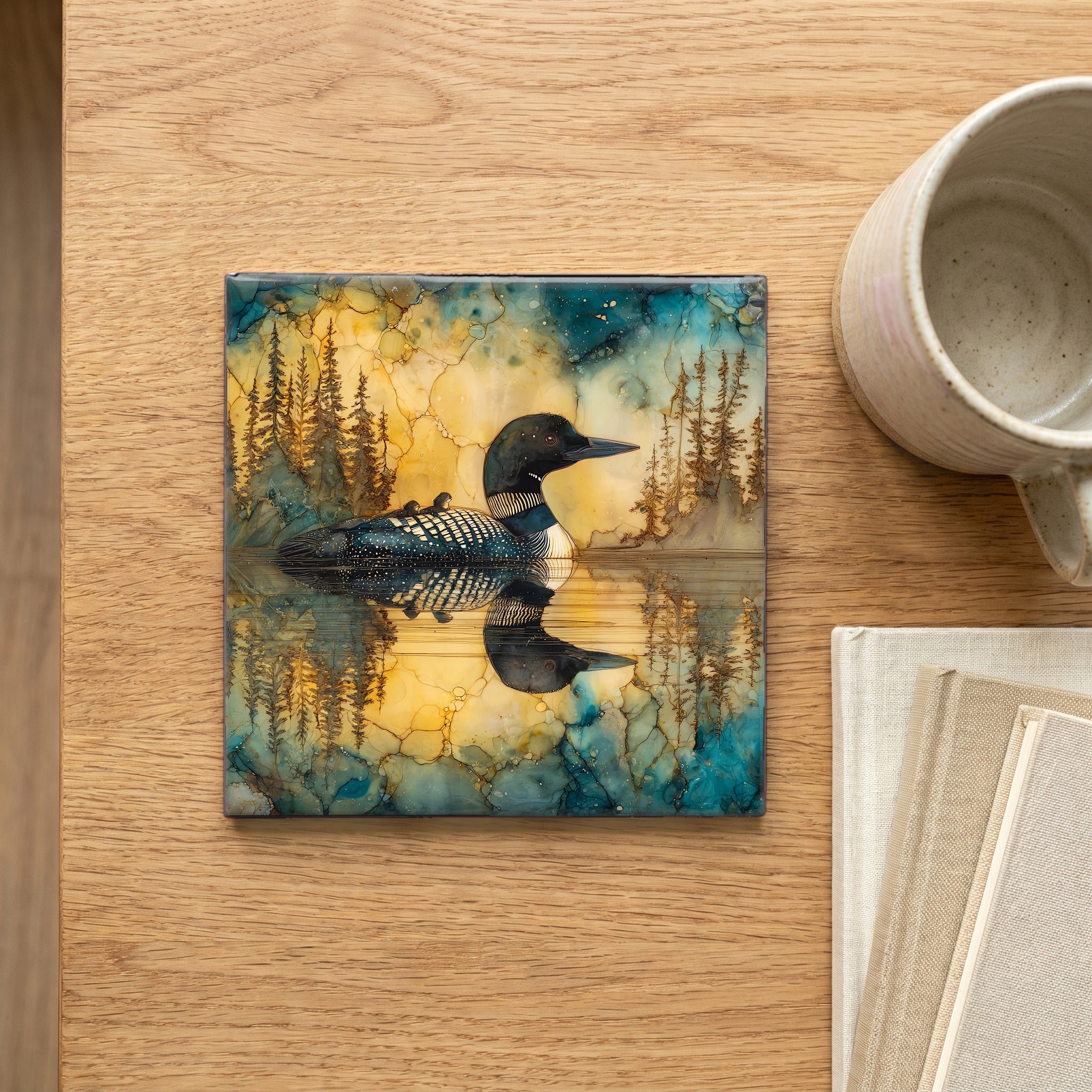 a common loon on an Adirondack — scale