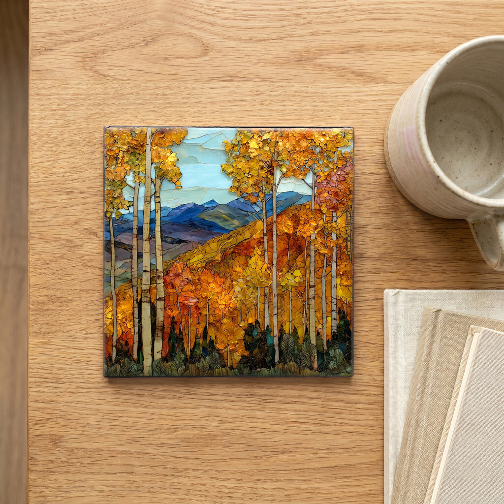 Kebler Pass aspens Elk Range Ceramic Art Tile — scale