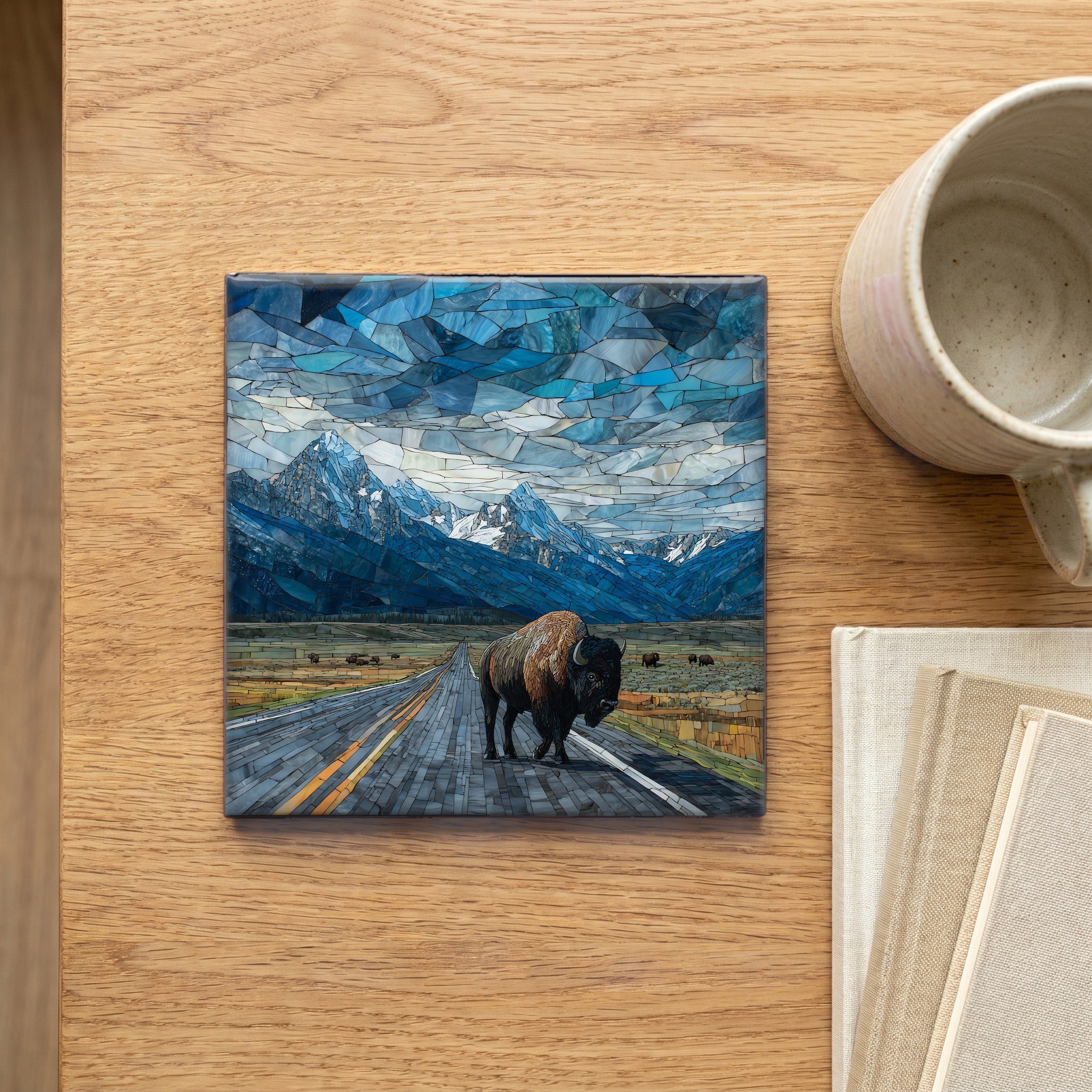 a Yellowstone bison bull crossing the — scale