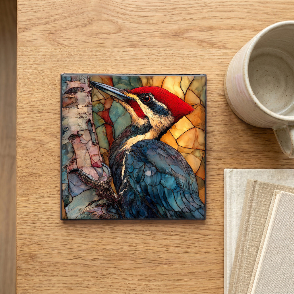 a Pileated Woodpecker hammering on a — scale