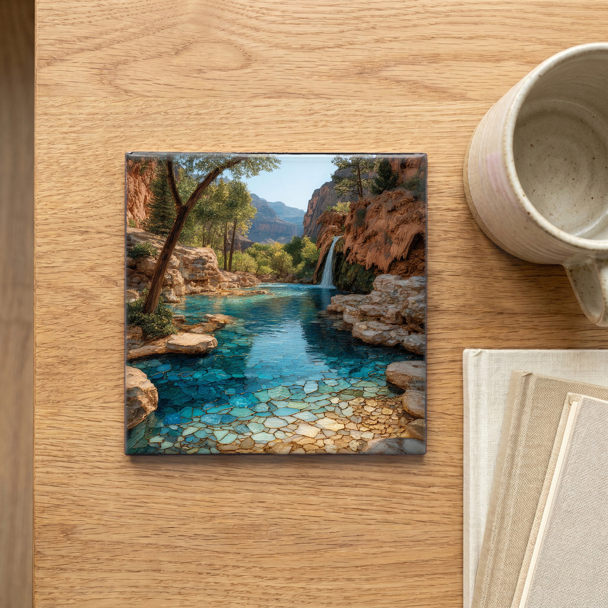 the turquoise-blue pool reflection — scale