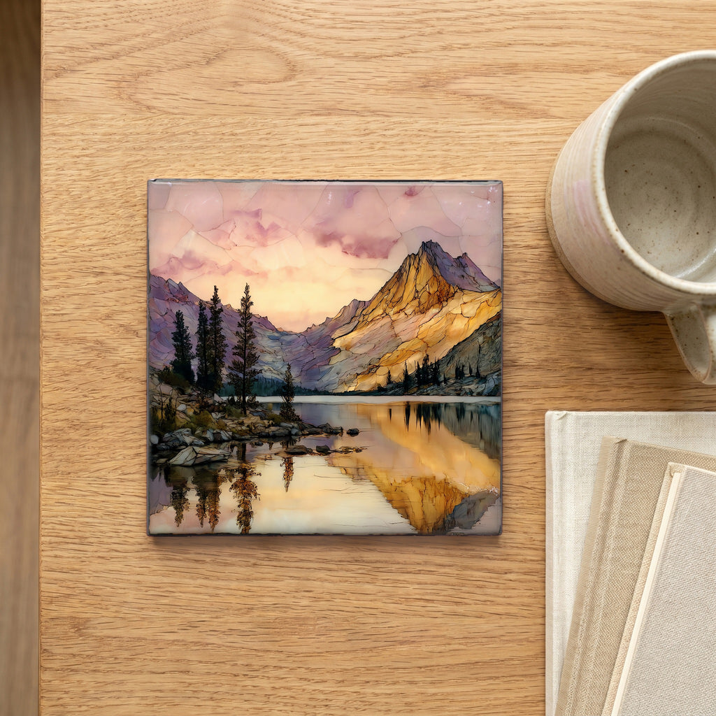 Bear Lake reflection of Hallett Peak Rocky Mountain National Park Ceramic Art Tile — scale
