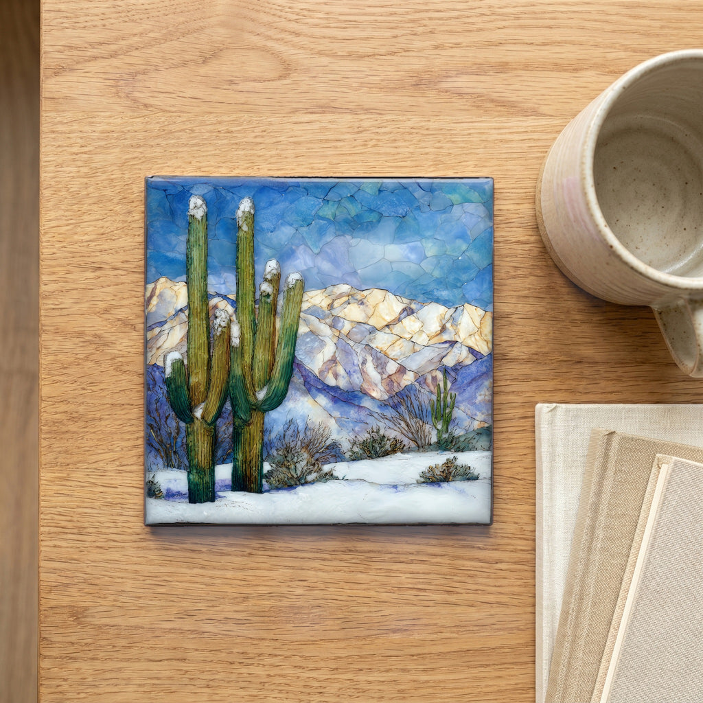 Snow on saguaros Saguaro National Park — scale
