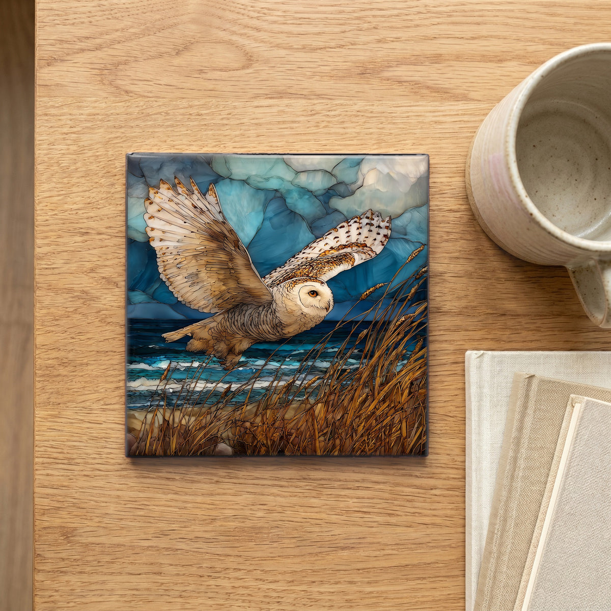 a snowy owl on a wind-shaped — scale