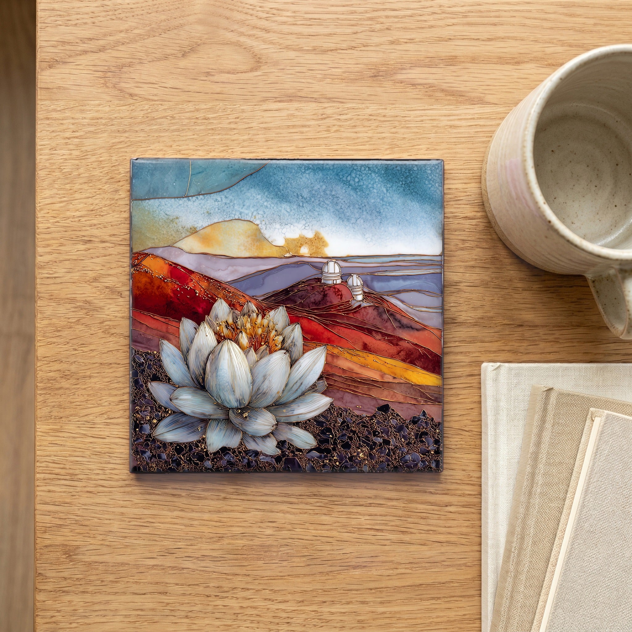Mauna Kea Silversword Big Island Ceramic Art Tile — scale