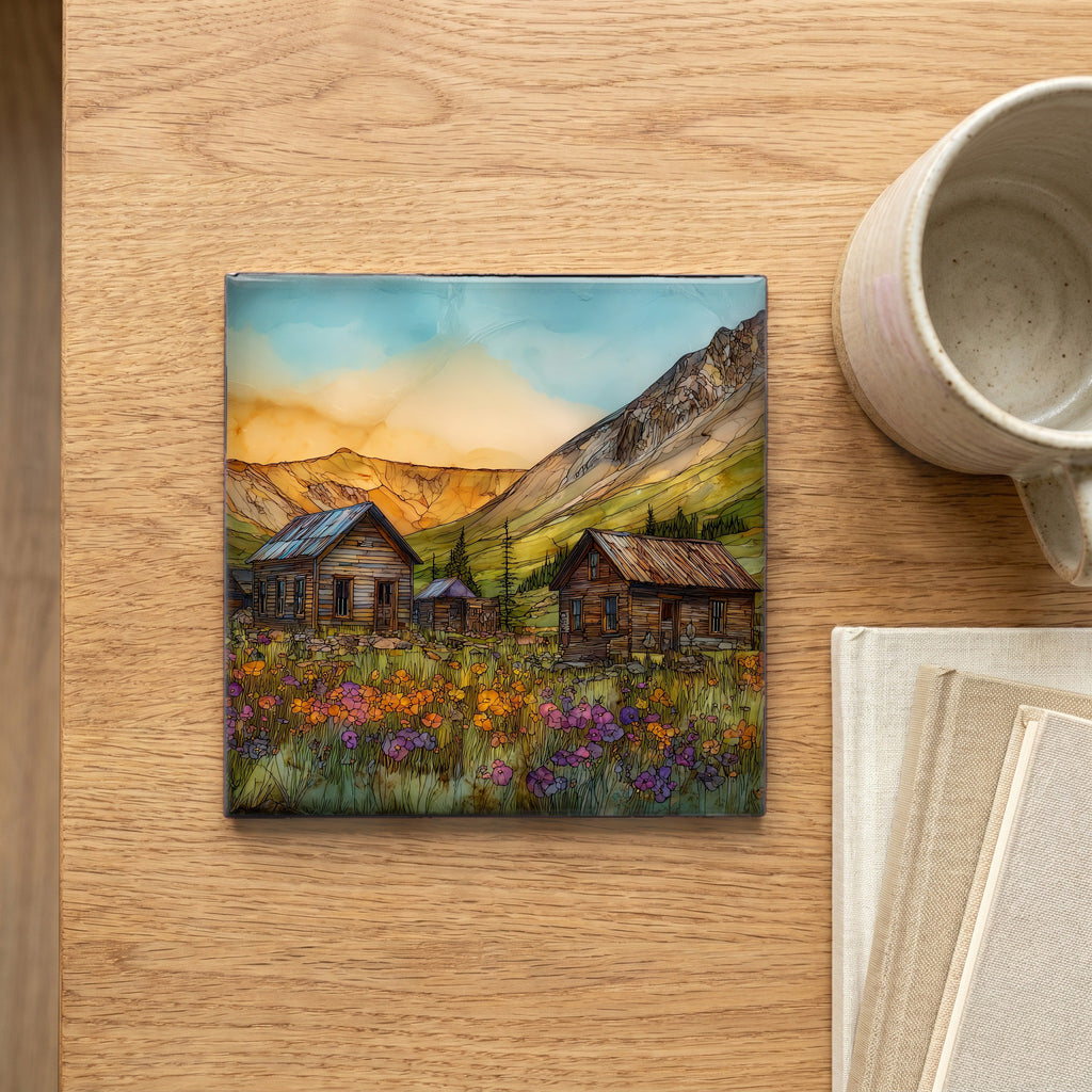 Vicksburg ghost town Sawatch Range Ceramic Art Tile — scale