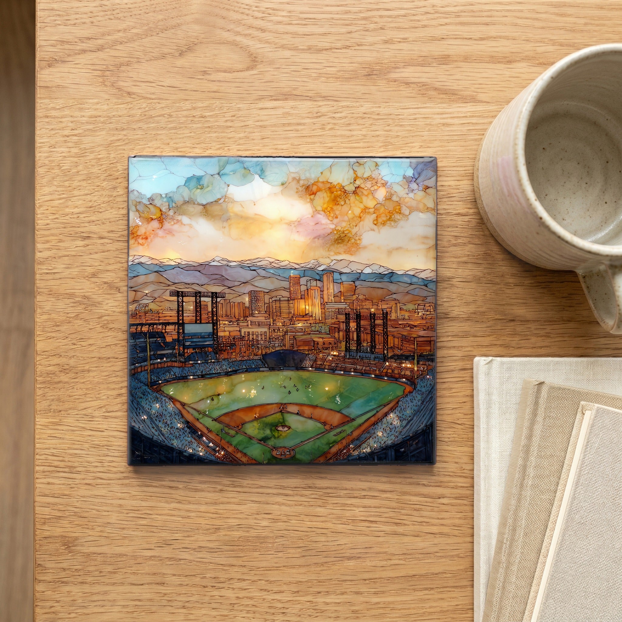 Coors Field with skyline Denver Metro Ceramic Art Tile — scale