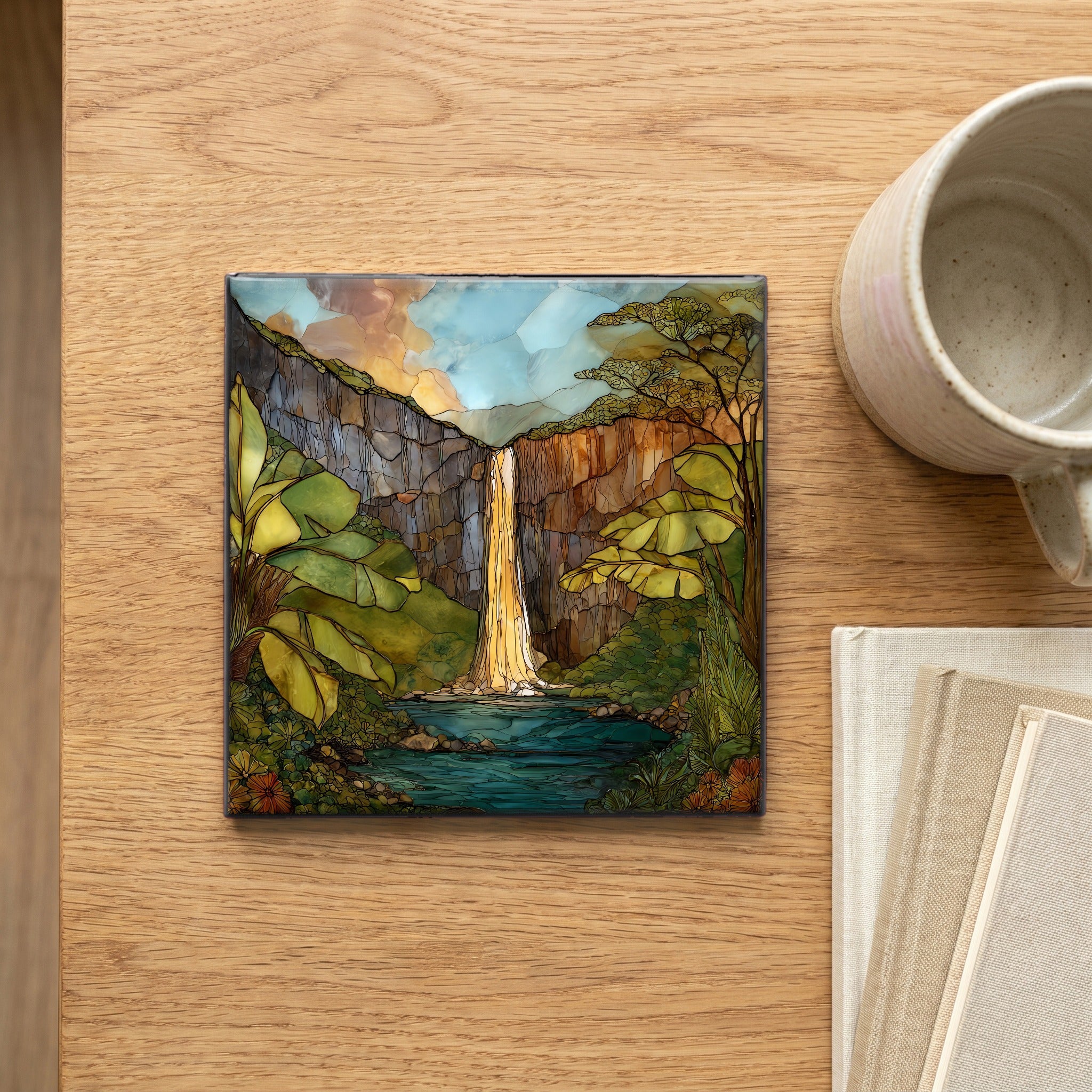 Hanakapiai Falls Kauai Ceramic Art Tile — scale