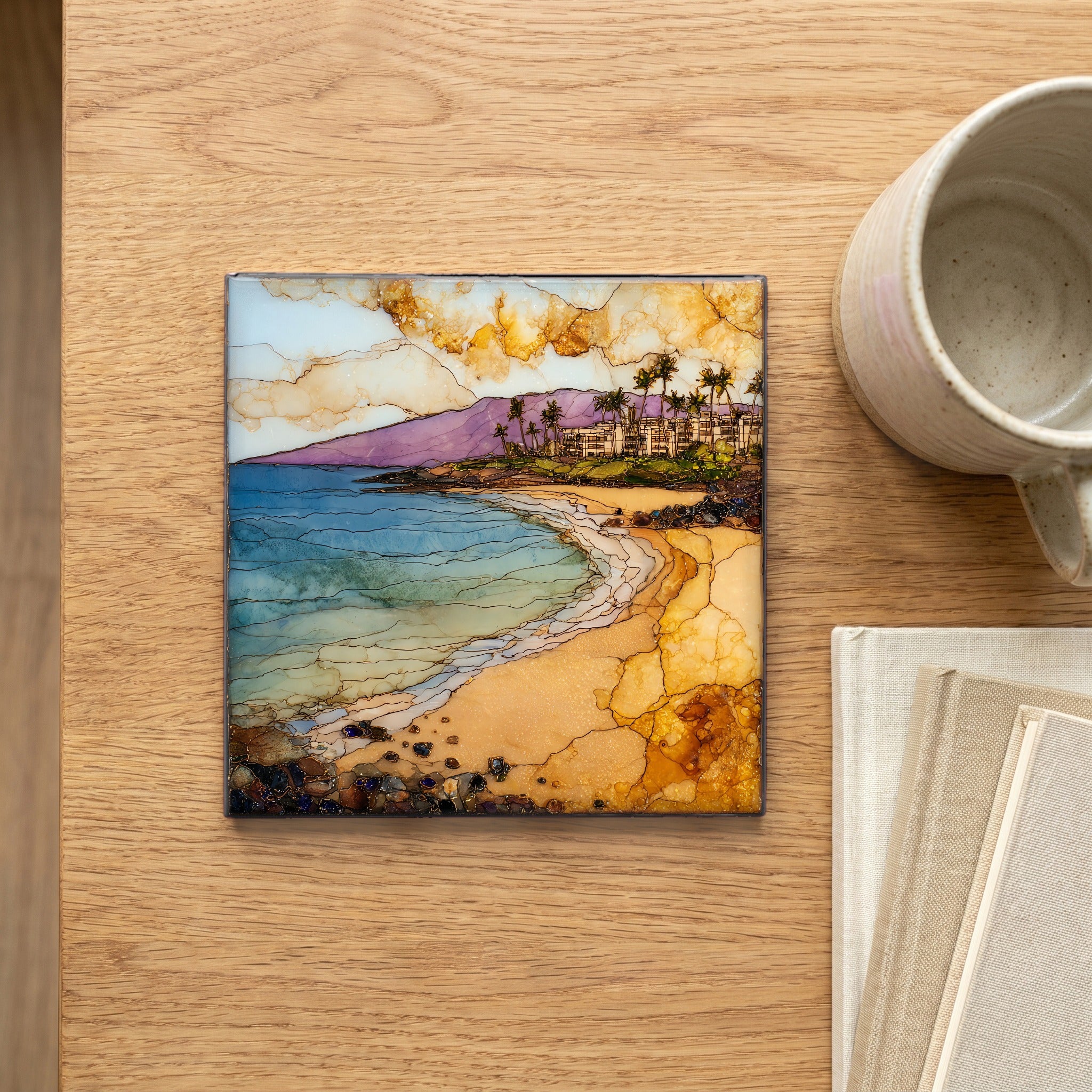Wailea Beach Maui Ceramic Art Tile — scale