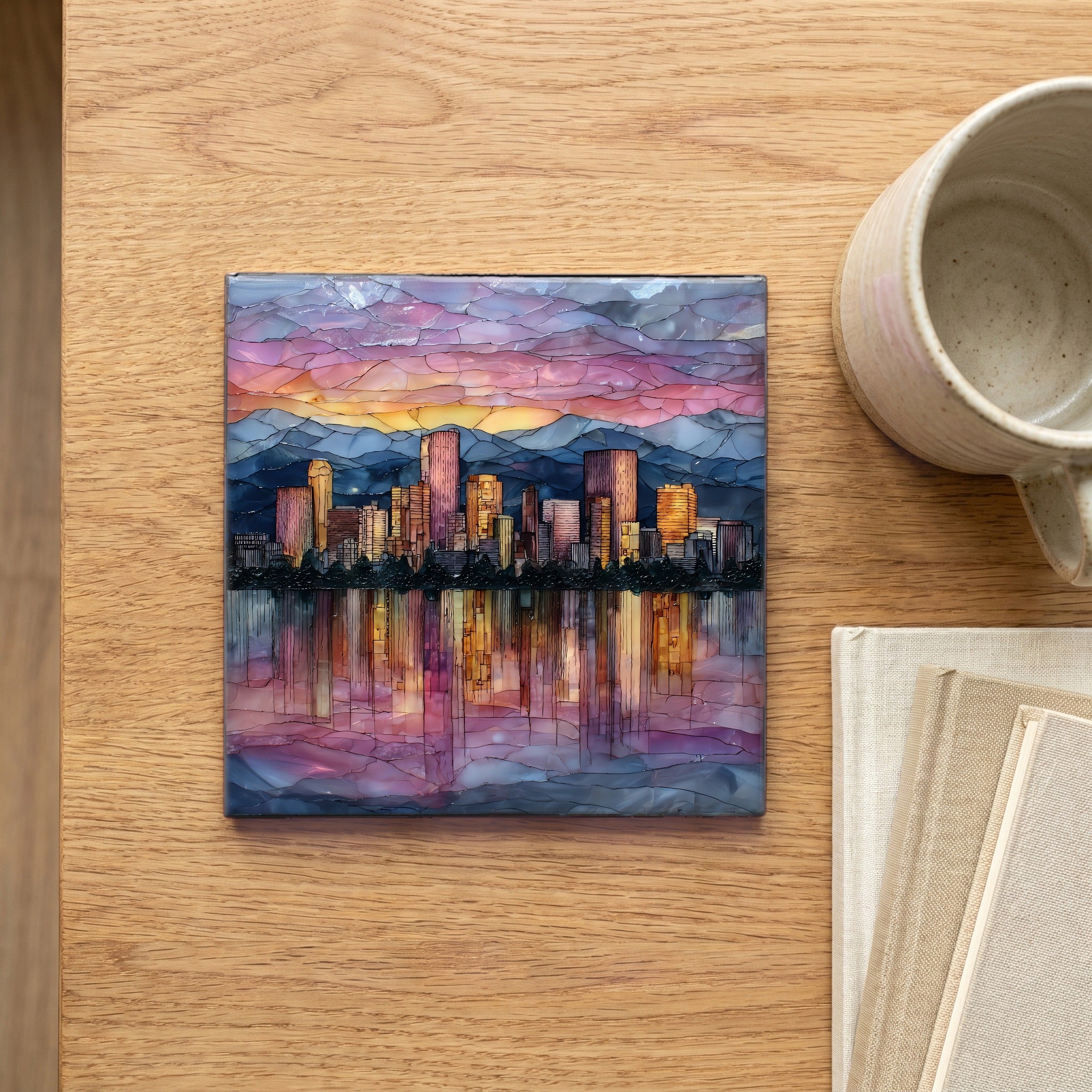 Denver skyline from Sloans Lake Denver Metro Ceramic Art Tile — scale