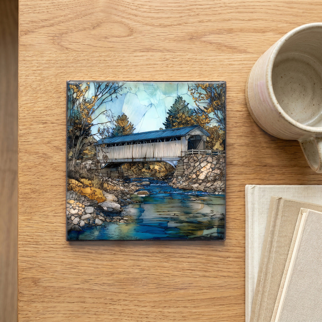 the Lincoln covered bridge over the — scale