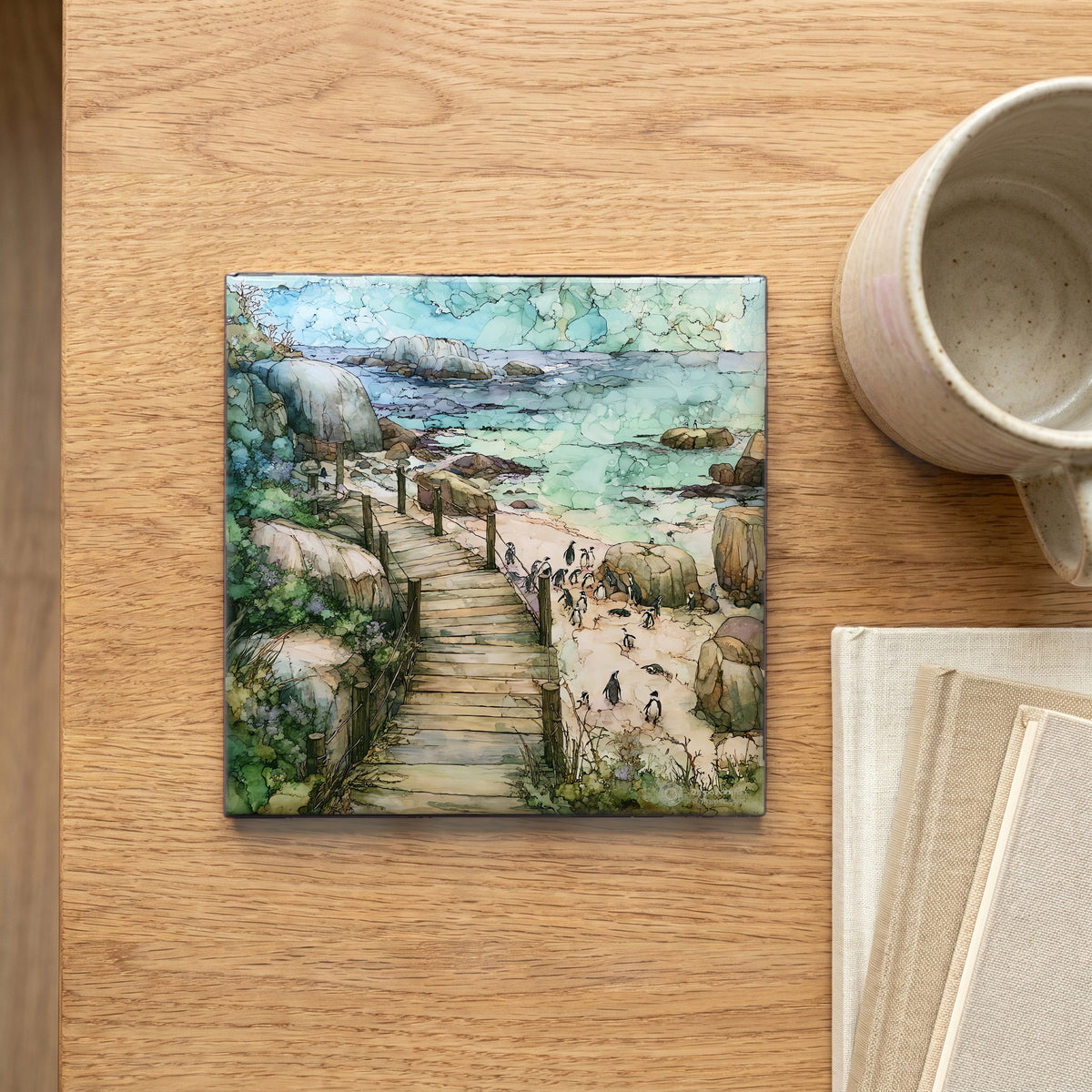 a wooden boardwalk overlooking — scale