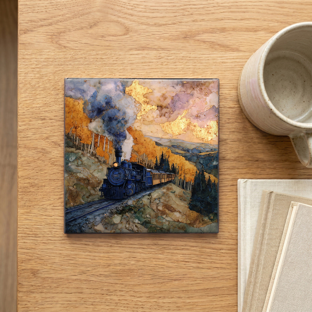 Cumbres & Toltec at Cumbres Pass San Juans Ceramic Art Tile — scale