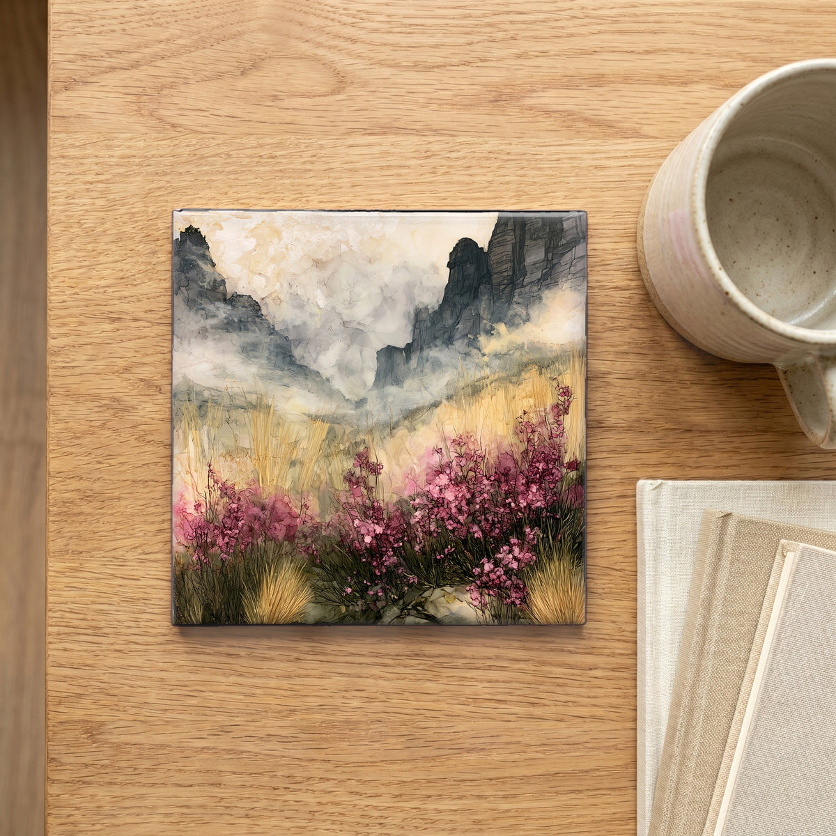 a hillside of pink ericas and — scale