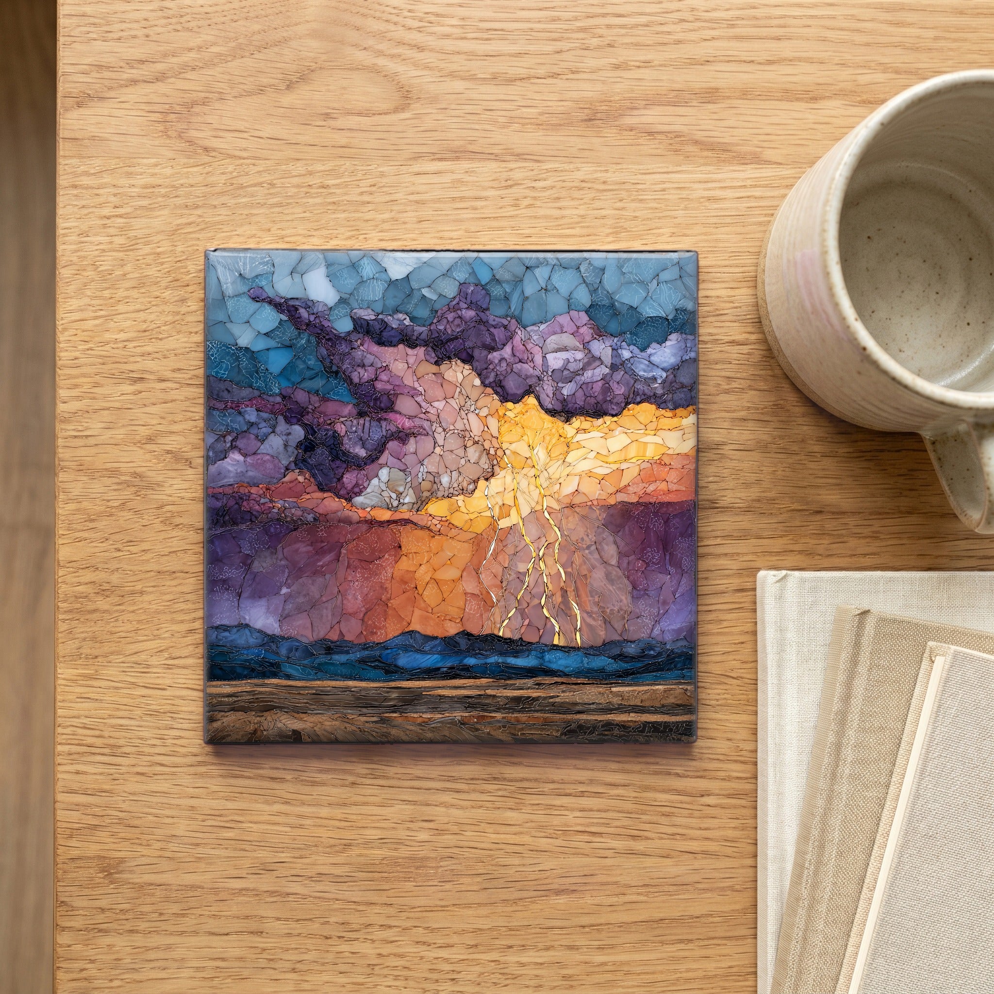 Lightning over the plains Ceramic Art Tile — scale