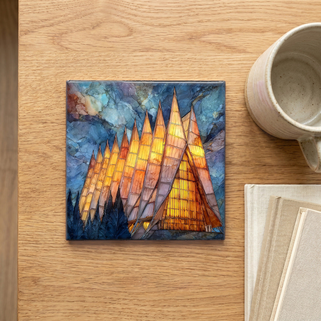 Air Force Academy Cadet Chapel Front Range Ceramic Art Tile — scale