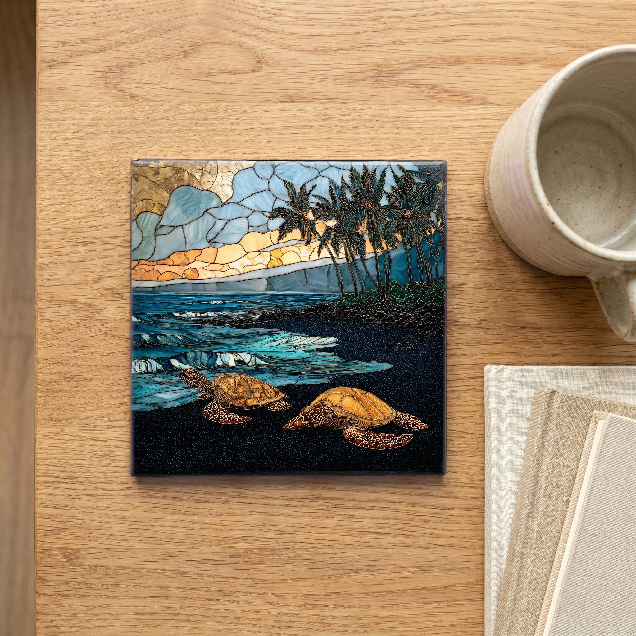 Punaluu Black Sand Big Island Ceramic Art Tile — scale