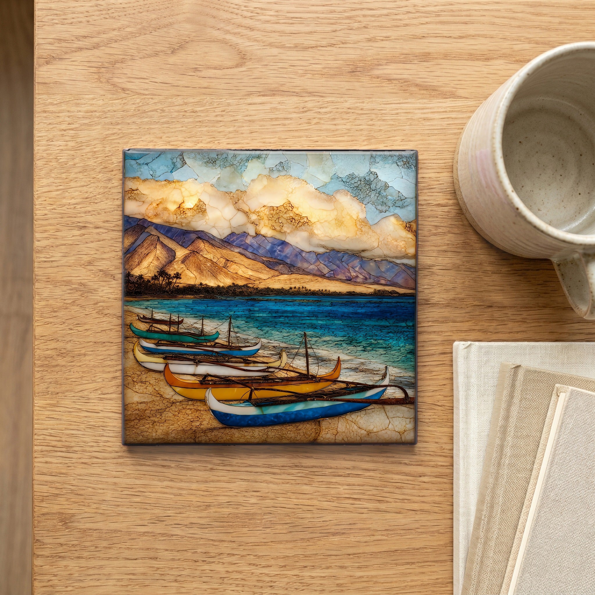 Hanakaoo Canoe Beach Maui Ceramic Art Tile — scale