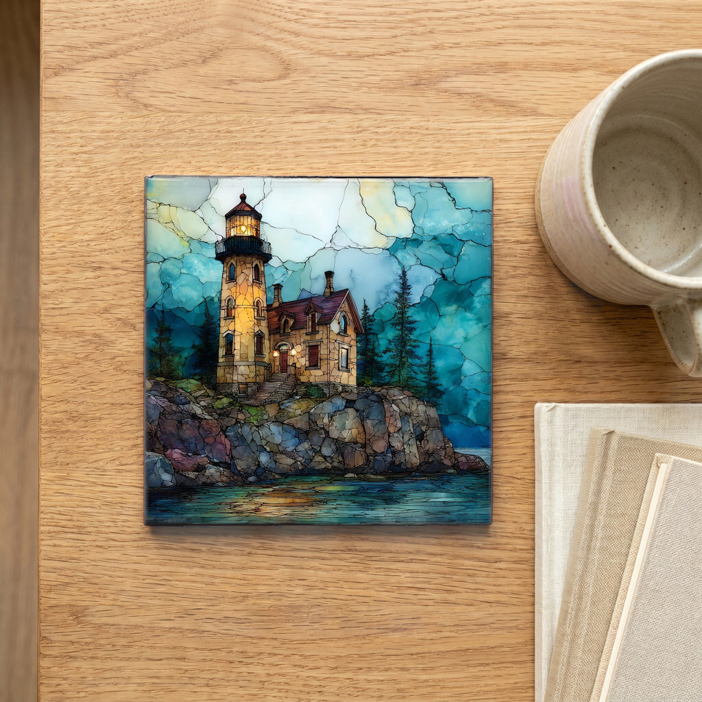 Eagle Harbor Lighthouse on the rocky — scale